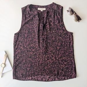 LOFT Purple Bambi Animal Wild Print Sleeveless Blouse Top Career Office XSmall